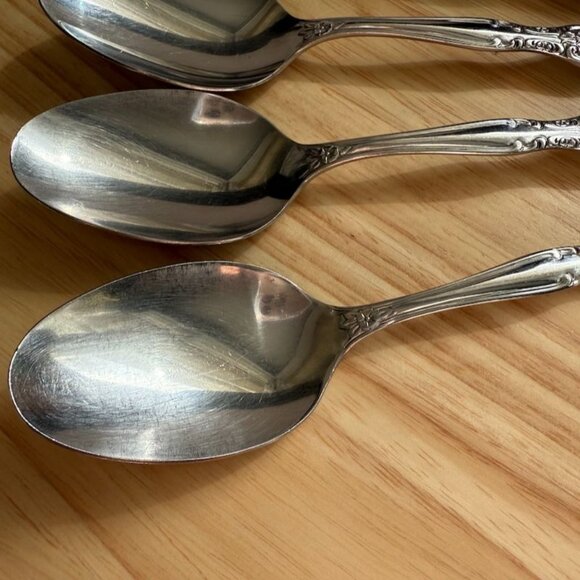 Vtg International INS154 Tablespoons Set Of 6 Solid Roses Stainless Steel Flatwa - Picture 4 of 11